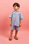 Muslin Shirt Hooded Suit Short Sleeve Shorts 2 Piece Set Buttoned 100% Cotton Boy's Suit - 7