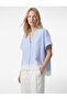 Modal Fabric V-Neck Bat Sleeve Lace Detailed Striped Poncho Blouse - 3
