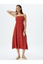 Midi Length Linen Dress with Lining, Thin Straps and Low Back Detail