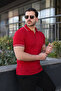 Men's Casual Striped Cotton Red Polo Collar T-Shirt - 2