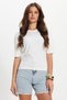 Women's Oversize Wide Cut 100% Cotton Crew Neck Bat Sleeve Ecru T-Shirt Blouse
