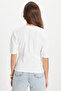 Women's Oversize Wide Cut 100% Cotton Crew Neck Bat Sleeve Ecru T-Shirt Blouse - 7