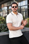 Men's Casual Striped Cotton White Polo Neck T-Shirt - 2