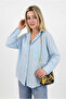 Women's Blue Linen Shirt Loose Oversized Shirt with Pockets 100% Cotton