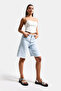Women's Snow Denim Color Midi Length High Waist Jean Shorts - 2