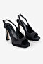 Women's Black Satin Platform Heeled Shoes - 7