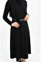 Buttoned Short Sleeve Belted Gilet Dress 5095-02 Black - 5
