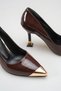 Brown Patent Leather Gold Buckle Queen Pointed Toe Stylish Women's Stiletto - 3