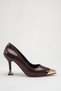 Brown Patent Leather Gold Buckle Queen Pointed Toe Stylish Women's Stiletto - 2