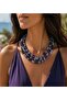 Amethyst Blue Agate 3 Row Spiritual Awakening Evil Eye Protection and Intuitive Power Necklace - 7