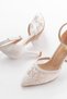 K-404 White Mesh Flower Detailed Women's Heeled Shoes - 4