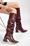 Syt-2002 Burgundy Leather Gusseted Thick Heeled Casual Boots - 2