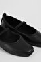 Women's Black Leather Casual Elastic Low Heeled Comfortable Ballerinas Byndmrj01 - 5