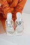 Women's Silver Nova Three-Striped Stone Detailed Transparent Heeled Evening Dress Shoes Sandals - Slippers 8.5cm - 3