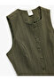 Flannel Fabric Buttoned Round Neck Blazer Vest - 5