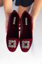 Women's Burgundy Cardif Square Buckle Velvet Home Slippers 1cm Byndshr03 - 2