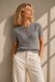 Gray Cotton Blend Short Sleeve Seasonal Women's Knitwear Cardigan