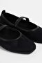 Women's Black Suede Daily Buckle Low Heeled Comfortable Ballerinas Byndmrj01 - 5
