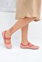 Women's Red Mary Jane H Patterned Casual Ballerina Flats BYNDMJ01