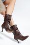 Vrt-024 Brown High Thin Heeled Bellows Zippered Women's Boots