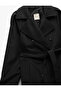 Long Sleeve Belted Double Breasted Long Gabardine Trench Coat with Pockets - 6
