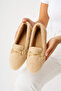 Women's Beige Buckle Plush Home Slippers Byndvt03 - 3
