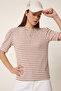 Striped Oversize Viscose T-Shirt Lrn0041 Biscuit White - 3