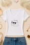 Women's Minimal Cat Printed Basic Daily Use V-Neck Slim Fit T-Shirt