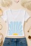 Women's Pastel Blue Daisy Printed Basic Daily Use V-Neck Slim Fit T-Shirt