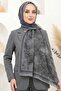 Women's Gray Shawl with Patterned Bamboo Crush Design - 2