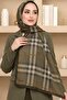 Women's Khaki Plaid Patterned Organic Cotton Soft Shawl - 2