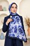 Women's Navy Blue Rose Patterned Soft Shawl - 2