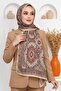 Women's Beige Mandala Patterned Organic Cotton Soft Shawl - 2