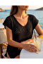 Summer Openwork V-Neck Slit Knitwear Blouse Pareo Beach Dress - 4