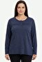 Women's Blue Ribbed Detailed Buttoned Combed Cotton Blouse
