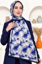 Women's Blue Floral Patterned Organic Cotton Soft Shawl - 2