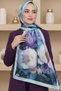 Women's Blue Watercolor Floral Patterned Soft Shawl - 2