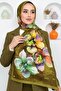 Women's Olive Green Orchid Patterned Soft Shawl - 3