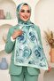 Women's Water Green Rose Patterned Soft Shawl - 2