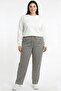 Women's Black Waterway Striped Elastic Waist Plus Size Trousers - 3