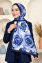 Women's Navy Blue Rose Patterned Soft Shawl