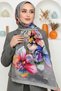 Women's Gray Orchid Patterned Soft Shawl - 2
