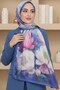 Women's Blue Watercolor Floral Patterned Soft Shawl - 2