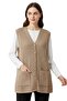 Women's Camel Buttoned Pocketed Knitwear Mother's Vest