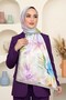 Women's Beige Watercolor Floral Patterned Soft Shawl - 2