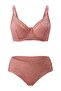 Women's Peach Pink Lace Unpadded Bra Set - 2
