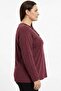 Women's Burgundy Ruffle Detailed Buttoned Combed Cotton Blouse - 2