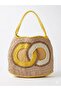 Women's Yellow-Beige Straw Knitted Handmade Beach and Shoulder Bag-Unlined