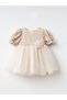 Birthday Baby Girl Dress with Floral Accessories at the Waist, Flounce Sleeves and Tulle Skirt - 2