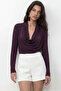 Women's U-Neck Gathered Brown Sandy Blouse